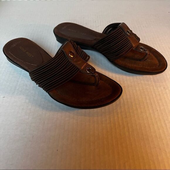 Nine West sandals Brown Size 7 1/2M Leather - Picture 1 of 6